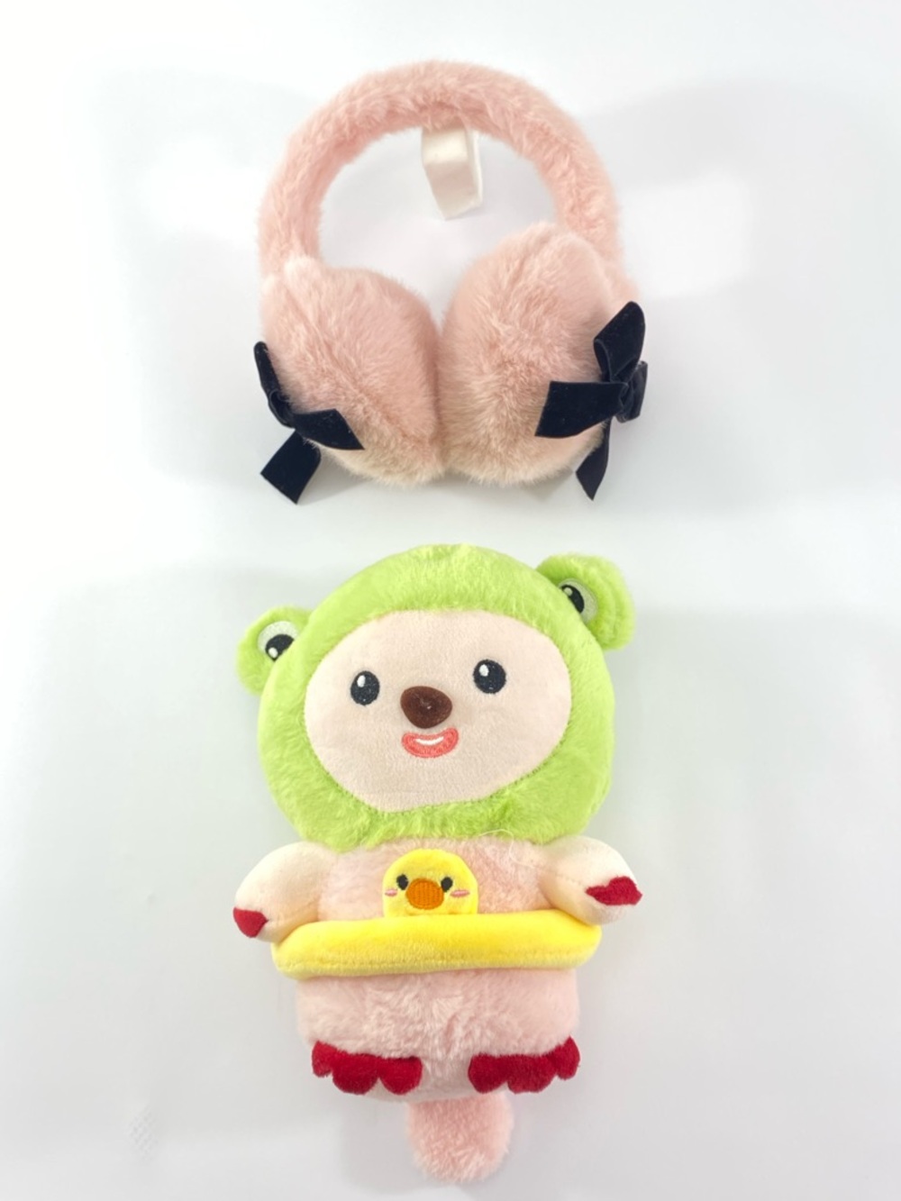Plush Beaver Doll with Pink Fuzzy Ear Muffs Soft Kids Toy